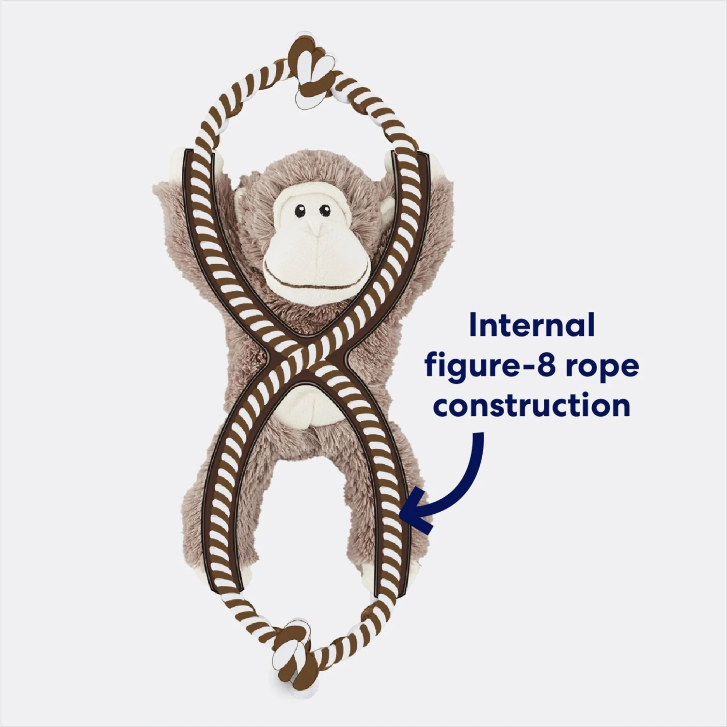 Frisco Monkey Plush With Rope Squeaky Dog Toy 5 Frisco Monkey Plush With Rope Squeaky Dog Toy - Image 3