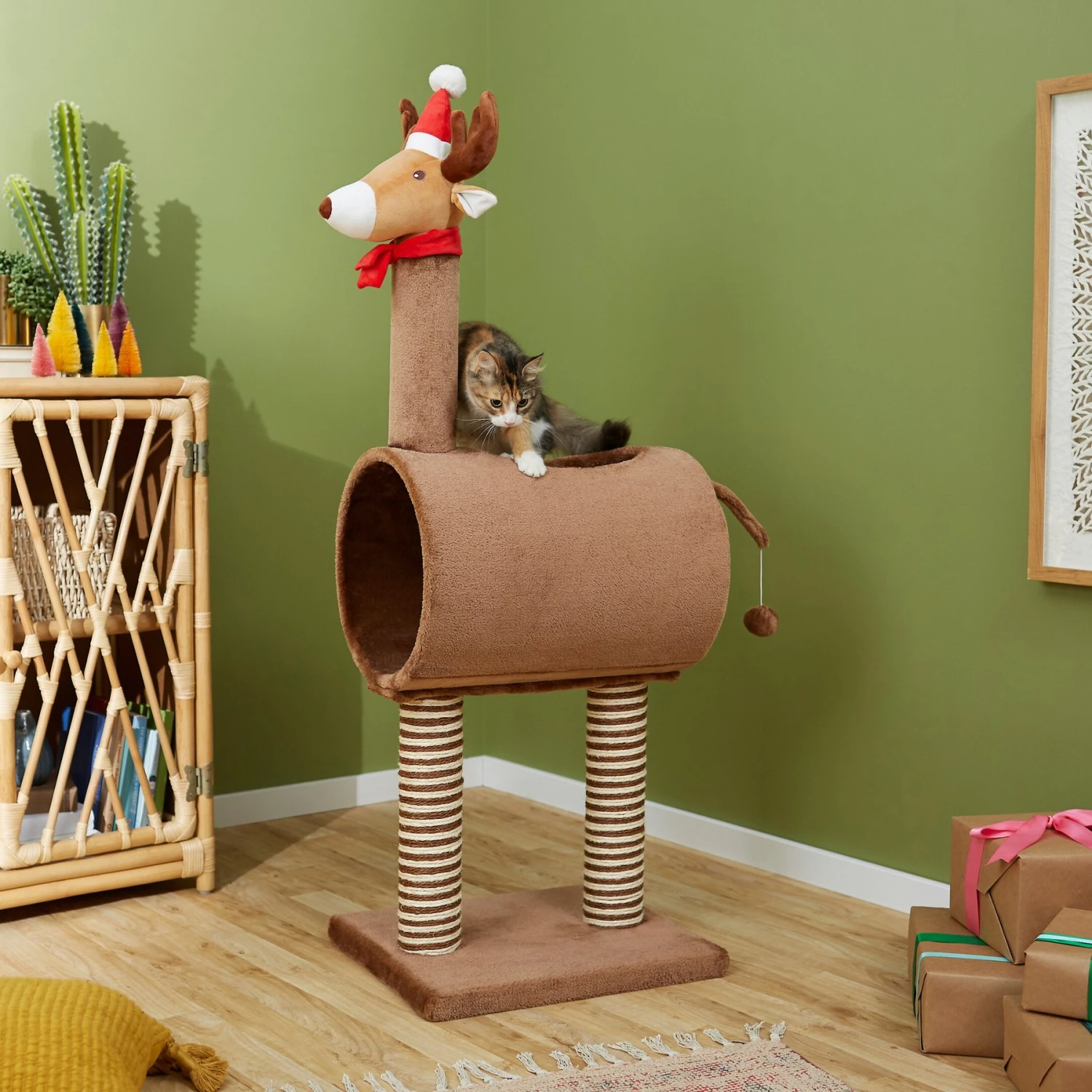 Frisco Holiday 52.3-in Reindeer Cat Scratching Post & Tunnel 3 Frisco Holiday 52.3-in Reindeer Cat Scratching Post & Tunnel