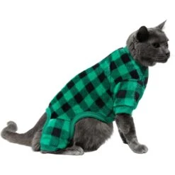 Frisco Dog & Cat Cozy Plush Fleece PJs, Green Plaid -Cat Dog Supply Store 268517 PT3. AC SS1800 V1637718134