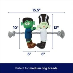 Frisco Halloween Frankenstein & Bride Plush With Rope Squeaky Dog Toy -Cat Dog Supply Store 270496 PT1. AC SS1800 V1689878024