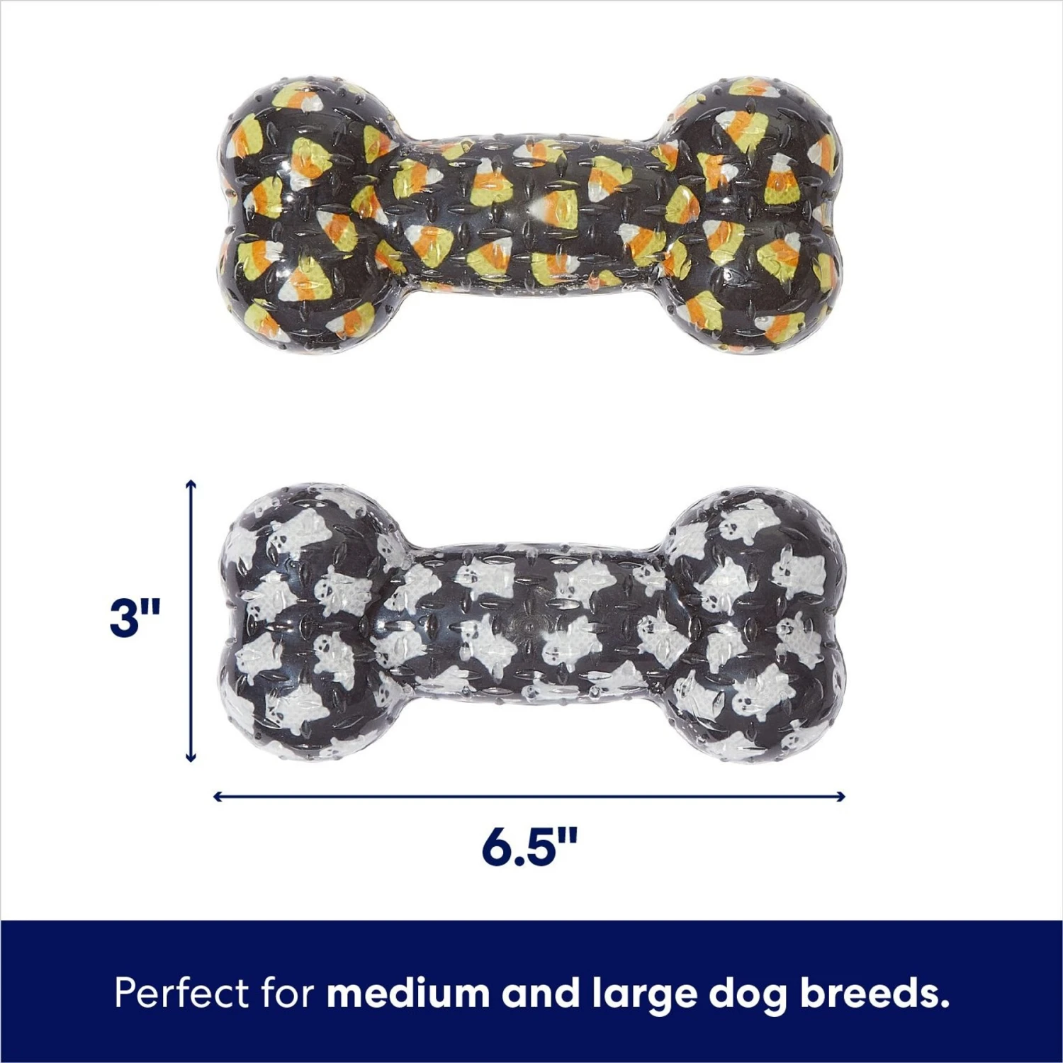 Frisco Halloween Candy Corn & Ghosts TPR Bone Squeaky Dog Toy, 2 Count 4 Frisco Halloween Candy Corn & Ghosts TPR Bone Squeaky Dog Toy, 2 Count - Image 2
