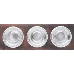 Frisco Multi Pet Feeding 3-Bowls Wood Stainless Steel Dog & Cat Bowl, Dark Wooden -Cat Dog Supply Store 277571 PT4. AC SS1800 V1627935311