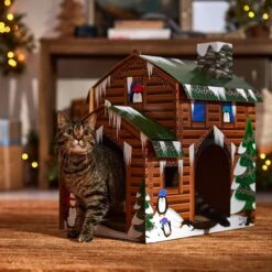 Frisco Holiday Log Cabin Cardboard Cat House -Cat Dog Supply Store 287287 PT4. AC SS1800 V1695045245
