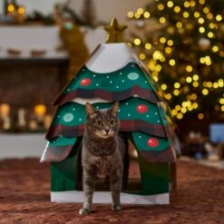 Frisco Holiday Christmas Tree Cardboard Cat House -Cat Dog Supply Store 360879 PT4. AC SS1800 V1695648149