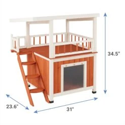 Frisco Outdoor Wooden Cat House With Balcony & Step Ladder -Cat Dog Supply Store 361012 PT1. AC SS1800 V1660707207