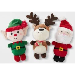 Frisco Holiday Santa's Helpers Plush Squeaky Dog Toy, 3 Count & Frisco Holiday Hot Cocoa Hide & Seek Puzzle Plush Squeaky Dog Toy -Cat Dog Supply Store 986230 PT1. AC SS1800 V1698258117