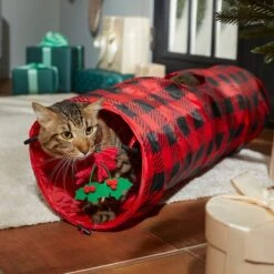 Frisco Holiday Buffalo Plaid Foldable Play Tunnel Cat Toy With Catnip & Frisco Holiday Festive Red Variety Pack Gift Box Cat Toy With Catnip, 14 Count -Cat Dog Supply Store 986262 PT4. AC SS1800 V1698258115